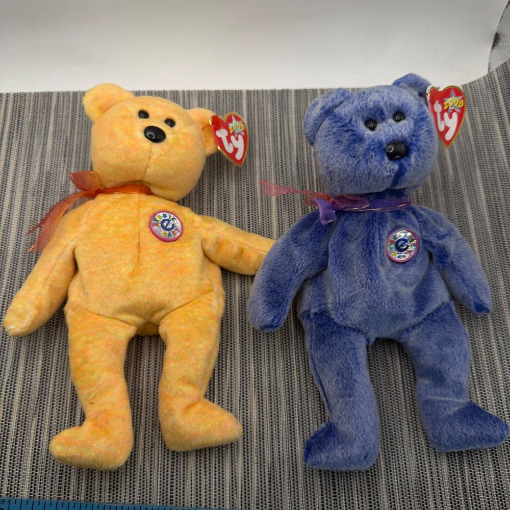 Ty Beanie Babies Sunny & Periwinkle 2000 e-Beanies Bear Plush Set with Tags 8.5"
